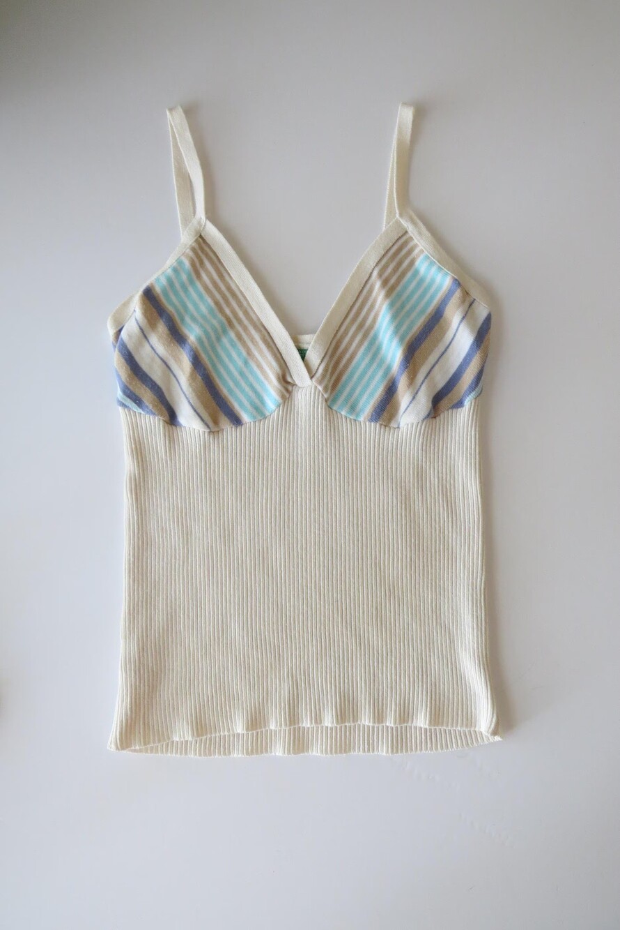 Vintage Italian United Colors of Benetton, 2000s Cream Ribbed Knit Tank Top, Che